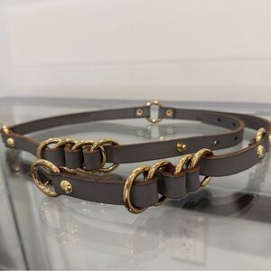 Tarnish Gray with Gold Hardware Genuine Leather Women’s Belt (S/M)